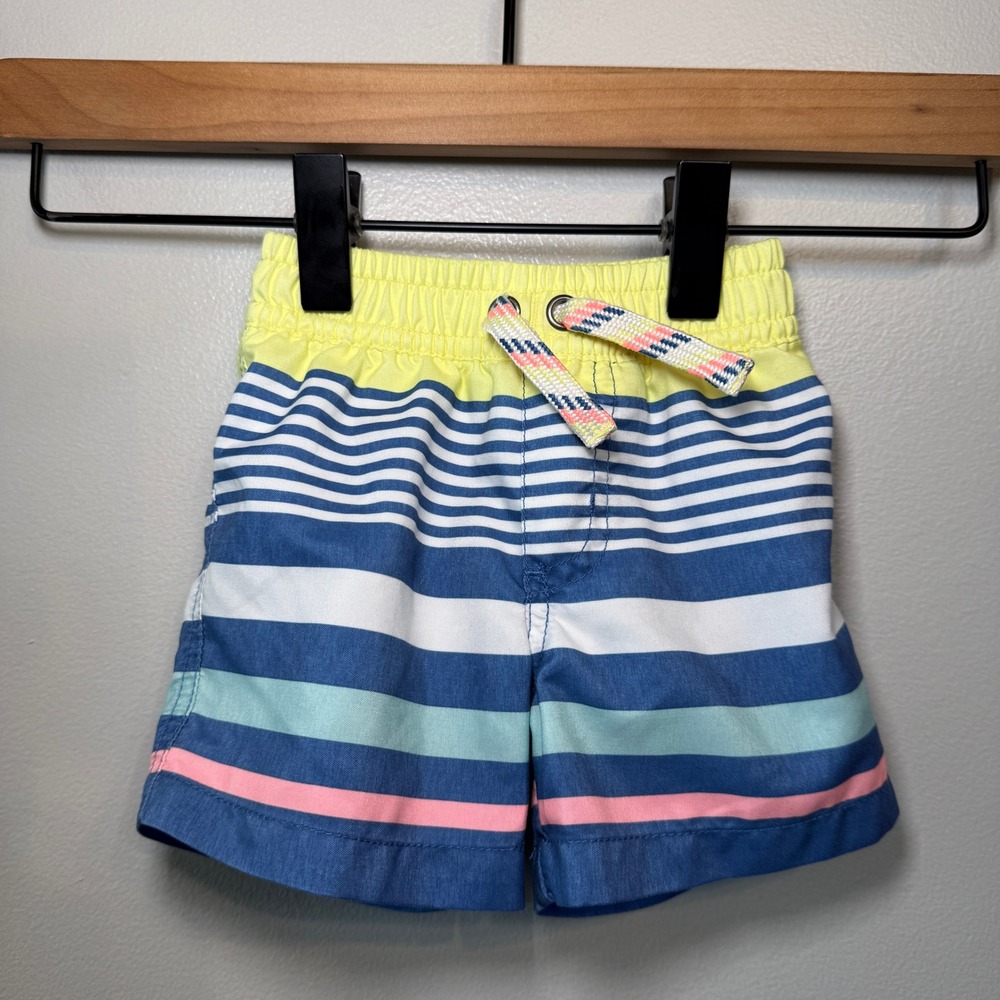 Carters Baby Boys Blue Yellow Striped Swim Trunks Mesh Lined Shorts 6 Months